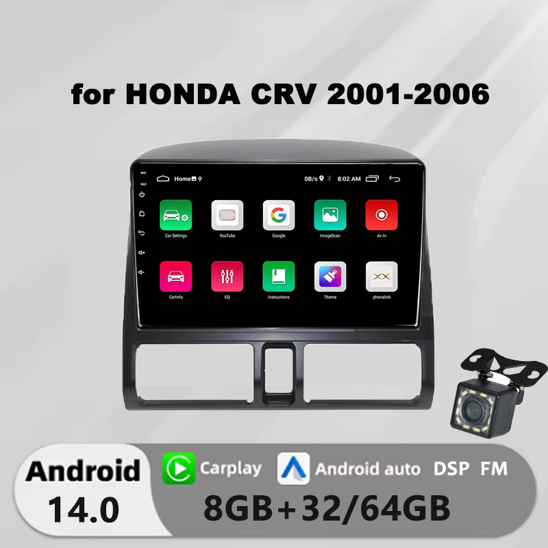 Honxun 8GB+64 android head unit for Honda CRV CR-V 2001-2006 player 2din stereo multimedia carplay touch screen monitor with rear camera FM GPS dsp wifi navigation ราคา 3,805 บาท*ส่งฟรี