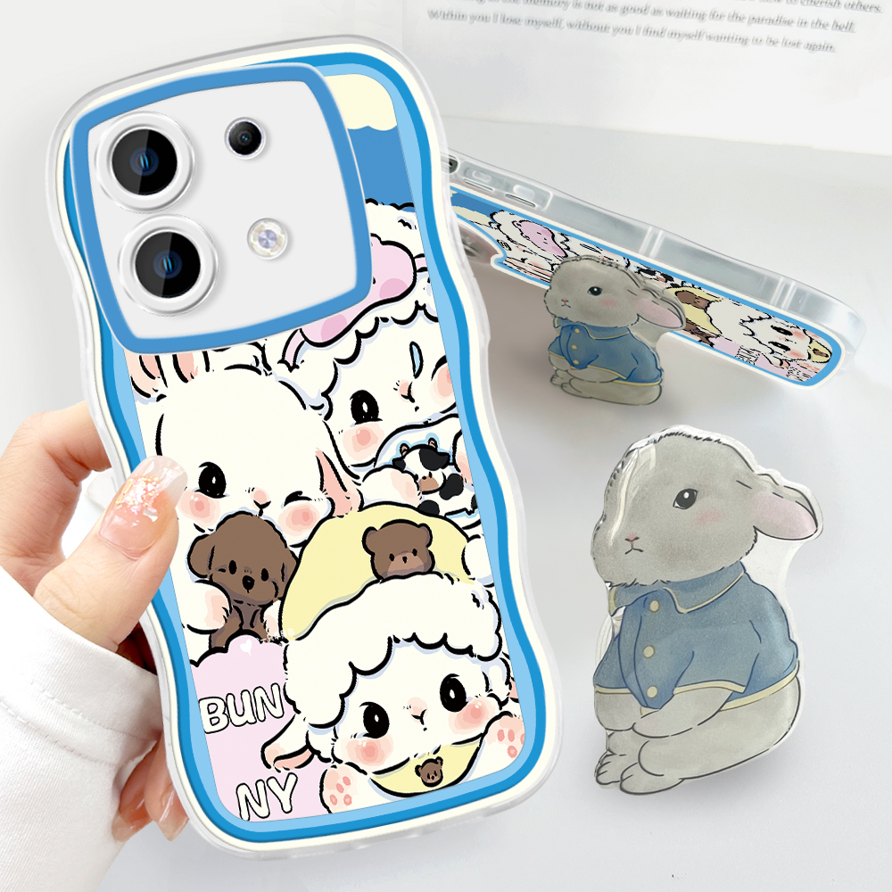 Hpcase Ốp cho Infinix Zero 30 5G Tecno Camon 20 Pro 5G (có giá đỡ miễn phí) thời trang mềm lượn sóng vỏ điện thoại dễ thương hoạt hình thỏ Chống Sốc Ốp điện thoại di động bọc hoàn toàn bảo vệ máy ảnh