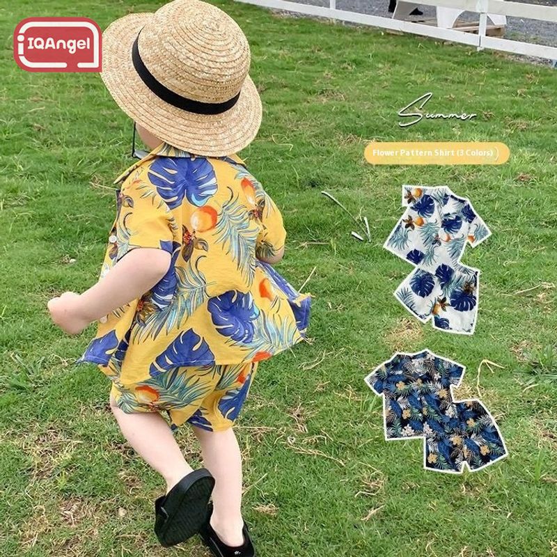 IQANGEL Summer Children's Floral Printed Shirt and Shorts Suit Fashion 1-6 Years Old Two-Piece Set Splash Festival ราคา 152 บาท*ส่งฟรี