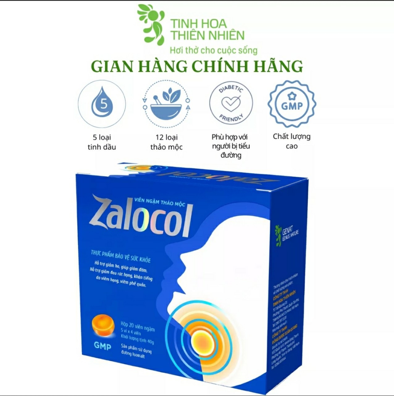 Viên ngậm thảo mộc ZalocolHỗ trợ giảm ho, giảm đờm, đau họng, rát họng