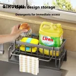 QIHUISHI Giá lưu trữ Bồn Rửa Nhà Bếp với thiết kế thoát nước cho miếng bọt biển, chất tẩy rửa và dụng cụ làm sạch-phong cách đơn giản hiện đại