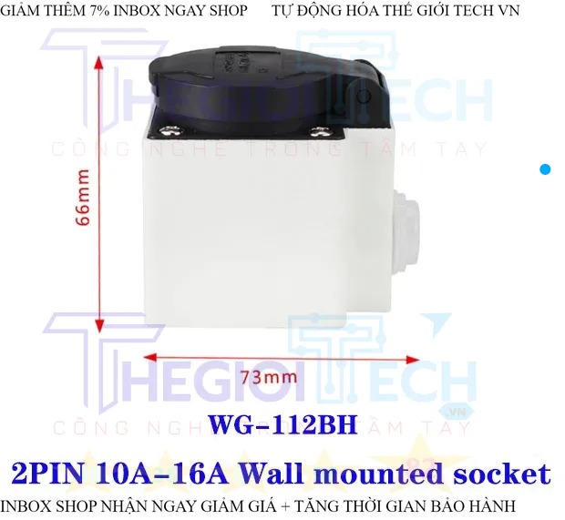 Phích cắm + ổ cắm 2P 16a kết nối kiểu công nghiệp hai lỗ 2 chấu + PE chống nước và chống bụi treo tường ổ cắm 220V 1 PHA - WG-112BH