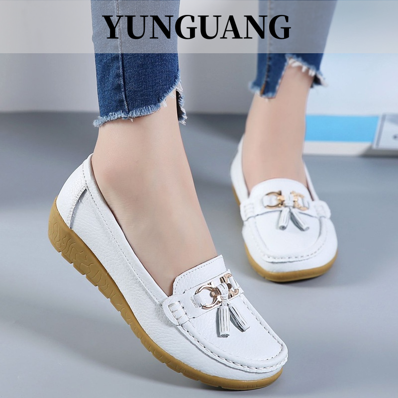 YUNGUANG Giày Da Nữ Giày Đế Bằng Thoải Mái Cho Phụ Nữ Da Thật Thoáng Khí Giảm Chấn Đế Mềm Hàng Ngày