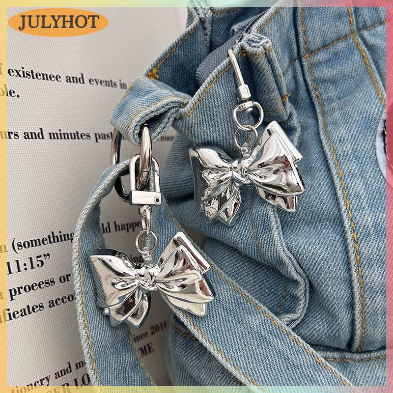 JULYHOT Y2K Bow Keychain Vintage Kim loại Bowknot vòng chìa khóa thời trang xe túi xách trang trí phụ kiện Mặt dây chuyền