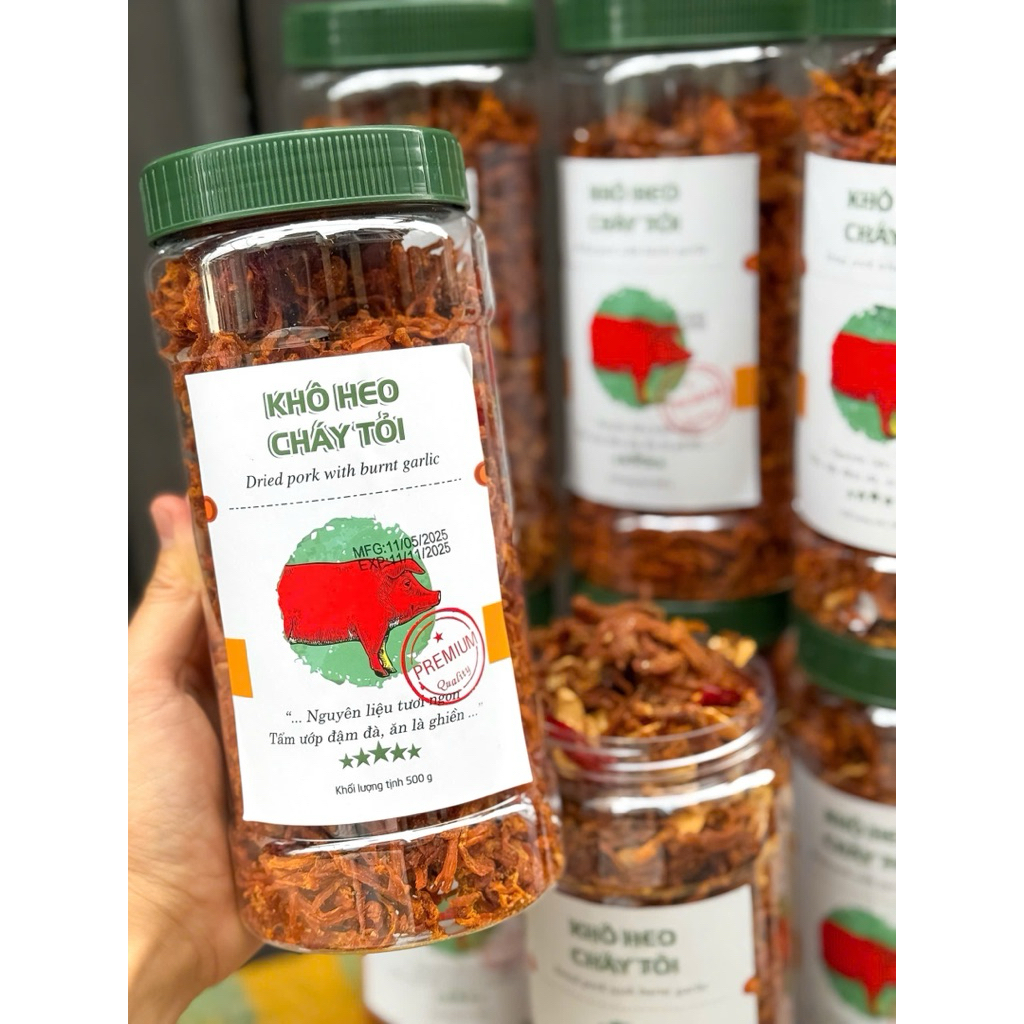 Khô heo cháy tỏi thơm ngon hộp 500gr