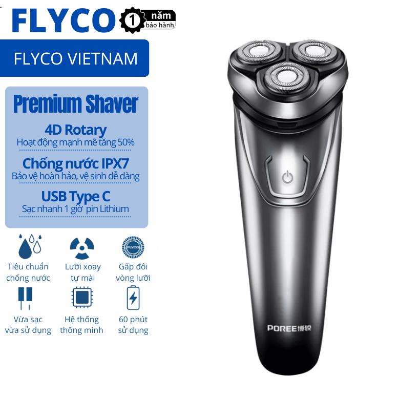 Flyco 3 heads 4D blades men s shaving razor smart multifunctional dry and