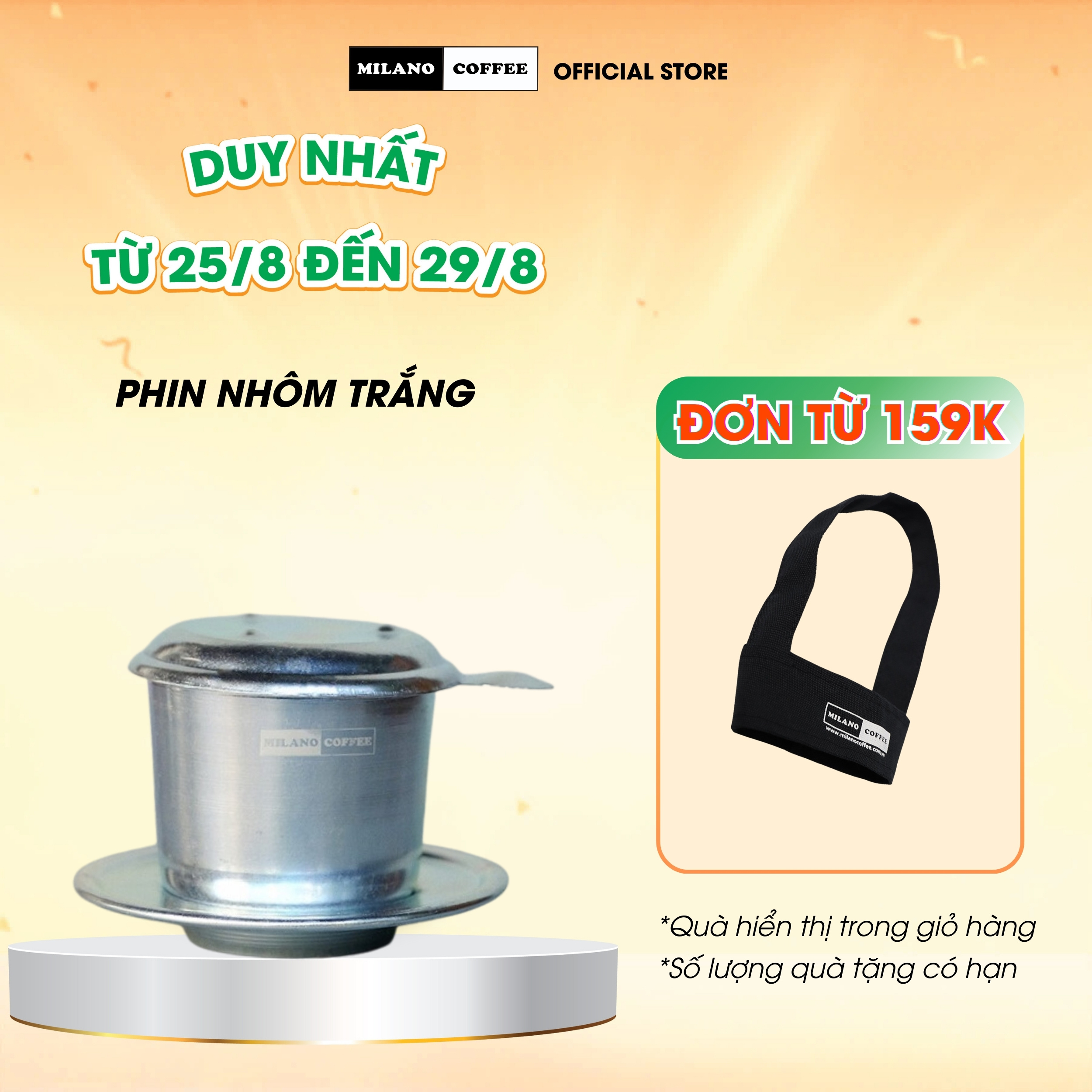 Phin nhôm trắng pha cà phê Milano Coffee