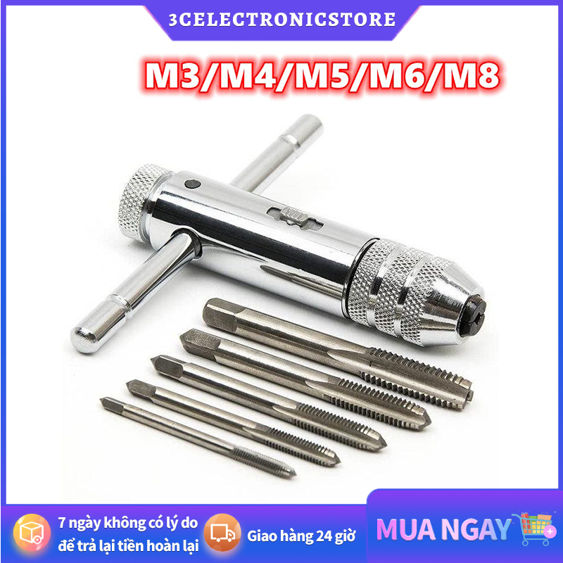 Tay quay taro tự động dài 100mm m3-m8 kèm 5 mũi ta rô