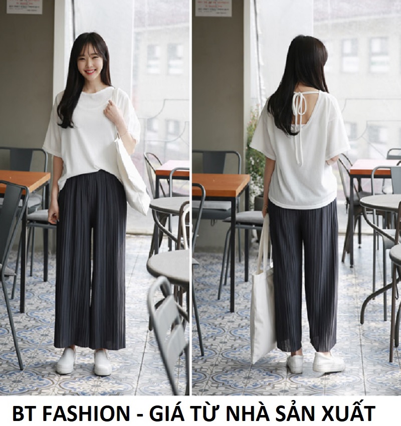 Quần Dài Thun Dập Ly Ống Rộng Vải Đep Cao Cấp Hot - BT Fashion CH02 + Hình