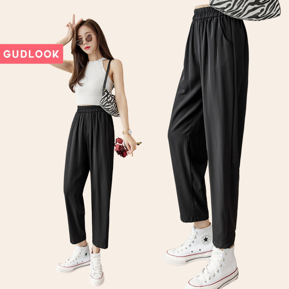 Quần đũi nữ ống baggy cạp chun gudlook chất đũi thoáng mát