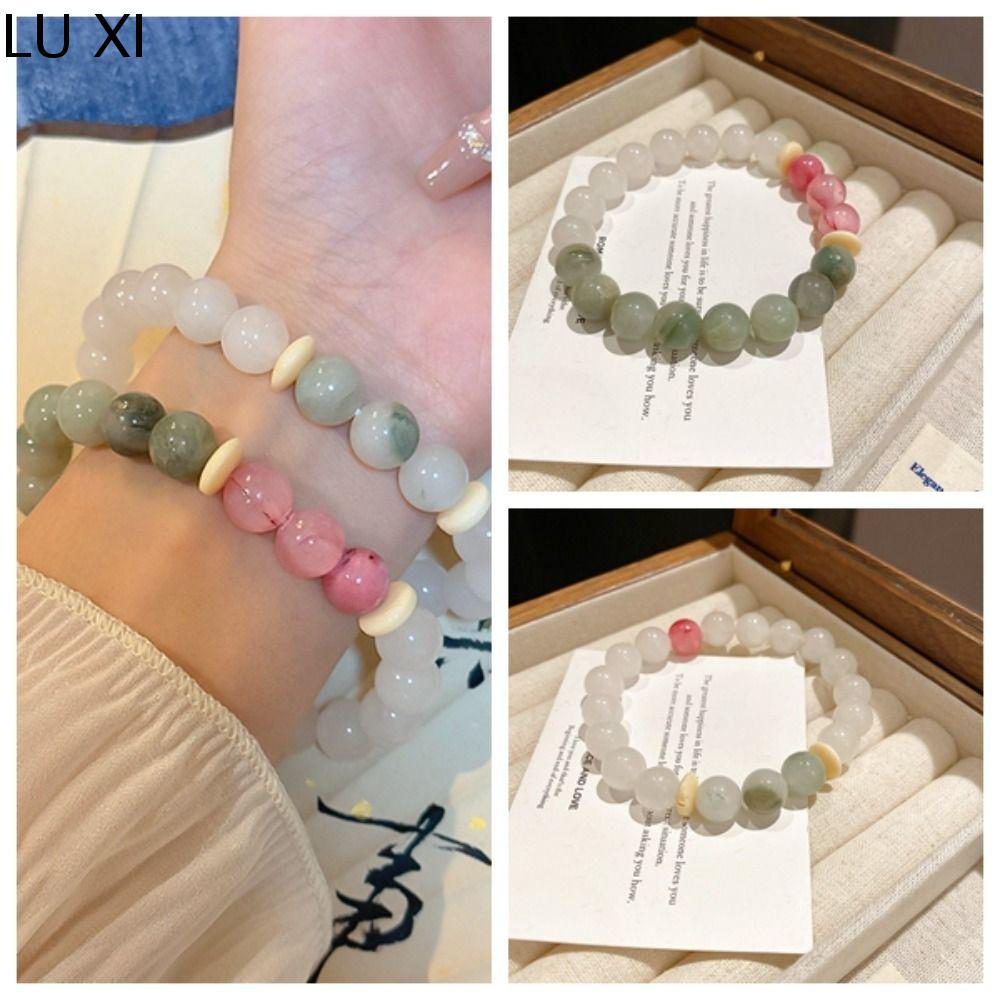 LU XI Đơn giản Vòng tay charm Ngọc bích màu Thời trang Hoài cổ Vòng đeo tay Phong cách cổ xưa Dây đàn hồi Vòng tay đính cườm Phụ nữ
