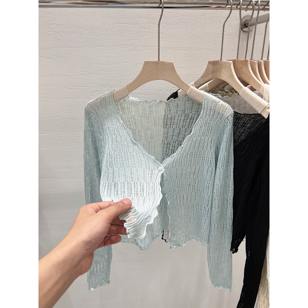 Áo khoác cardigan Dệt Kim Mỏng Chống Nắng Cho Nữ dáng croptop khoác ngoài tay dài