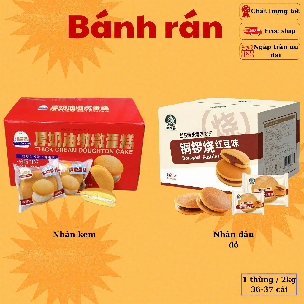 Bánh rán dorayaki và bánh bông lan nhân kem thơm ngon mền mịn , ăn là ghiền , vị ngon khó cưỡng.
