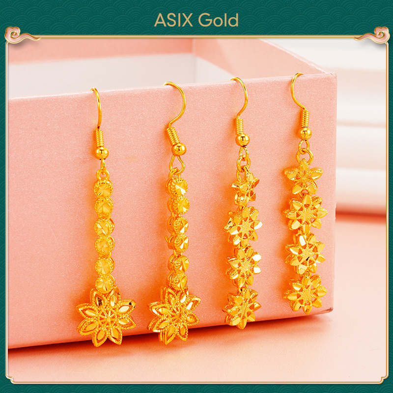 ASIX GOLD Bông tai vàng 24K cho nữ Hoa tai dài tua hoa cao cấp thời trang Khí chất bông tai đa năng không phai màu Trang sức cưới Một món quà cho một người bạn