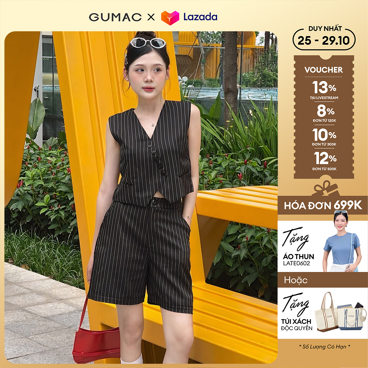 Set lẻ Áo gile croptop sọc thời trang Gmorning - GUMAC YAE04003 - Quần short sọc YSHE04004