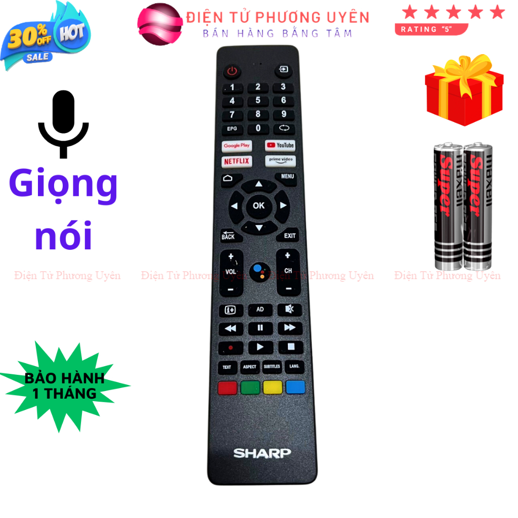 Remote điều khiển tivi SHARP Mã 06, Giọng nói, điều khiển TV SHARP internet - Tặng kèm pin - Điện Tử Phương Uyên