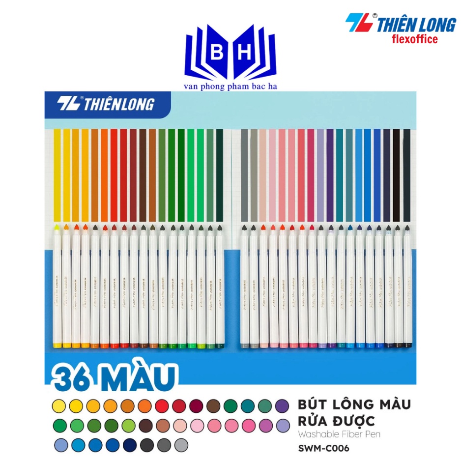 Hộp bút lông 36 Màu Fiber Pen Washable - Nét mảnh nét to - Colokit SWM