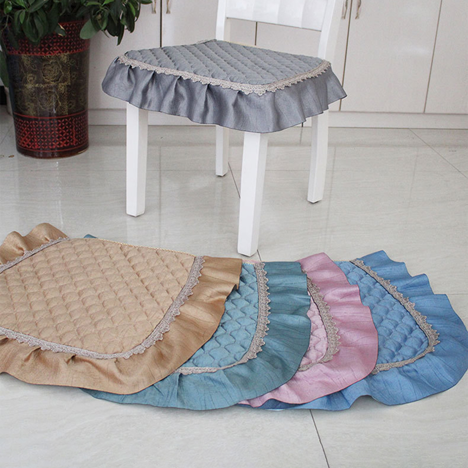 xiaxuannai Dining Chair Seat Protector Home Decor Chair Cushion Quilted Lace Ruffle Chair Cushion with Non-slip Design Perfect for Dining Office Chairs Elastic Strap for Secure Fit Favorite