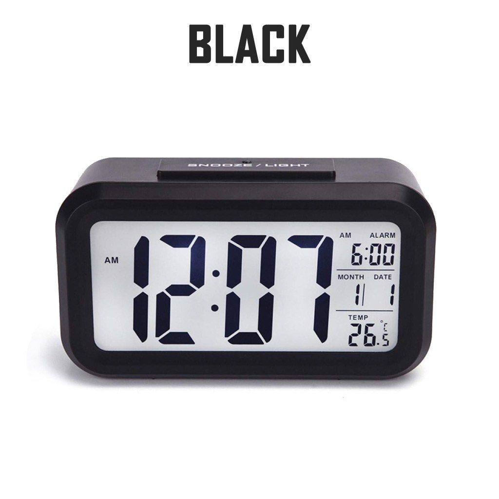 7-in-1 Smart Digital Desk Clock White Black Pink Alarm Snooze Smart Light Modern Design Multifunctional