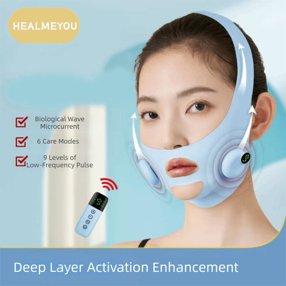 HEALMEYOU ชาญฉลาด เครื่องยกกระชับใบหน้าด้วยระบบ EMS ปรับระดับความเข้มได้ ไฟฟ้า สายรัดกระชับแก้มและคาง สายรัดยกกระชับใบหน้ารูปตัววี เครื่องลดแก้ม เครื่องนวดปรับรูปหน้า การกำจัดเหนียงคู่ ราคา 1,310 บาท*ส่งฟรี