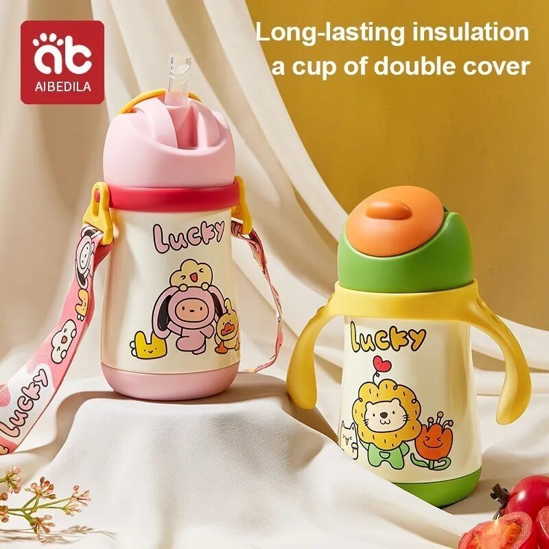 AIBEDILA Kids Water Fles Sippy Cup Creatieve Met Kinderen Cartoon Animal 260ML Stainless Steel Cup for Children Drink Water Cups ราคา  425 บาท*ส่งฟรี
