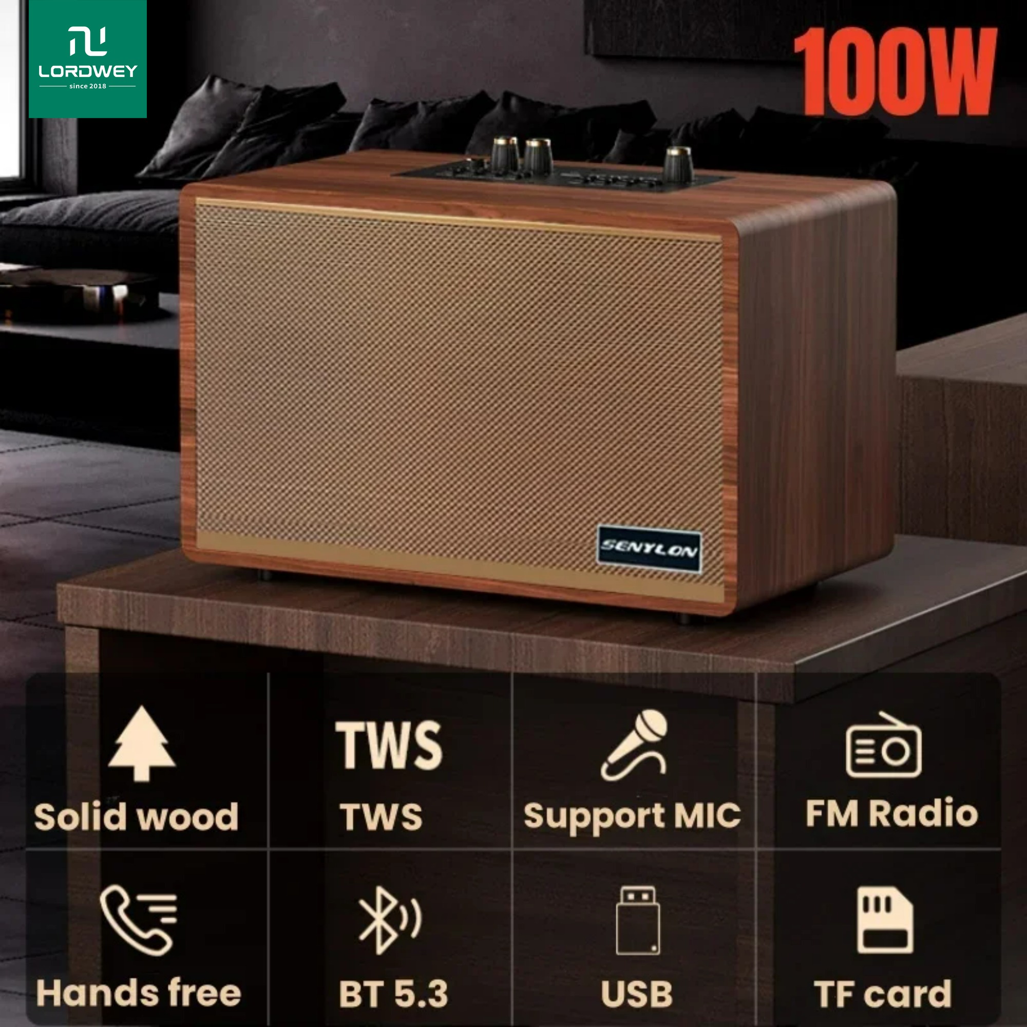 LORDWEY || SENYLON Plug Card Home Subwoofer One - Way K - Song Sound Retro Wood Bluetooth Speakers