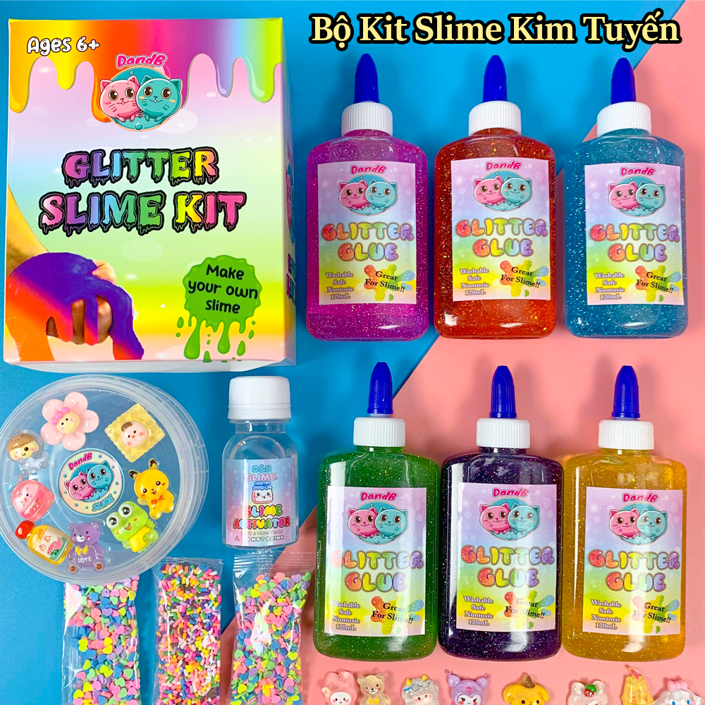 Bộ kit làm slime kim tuyến được chọn màu - nguyên liệu làm slime đẹp,dẻo,bóng
