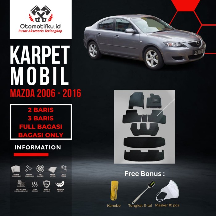 [ OTOMITFKU ]Karpet Mobil Mazda 2006-2016 Bahan Double Layer Rubber Eva Premium - P (3 Baris), Cokelat Harga 770,000 rupiah*Gratis Ongkir