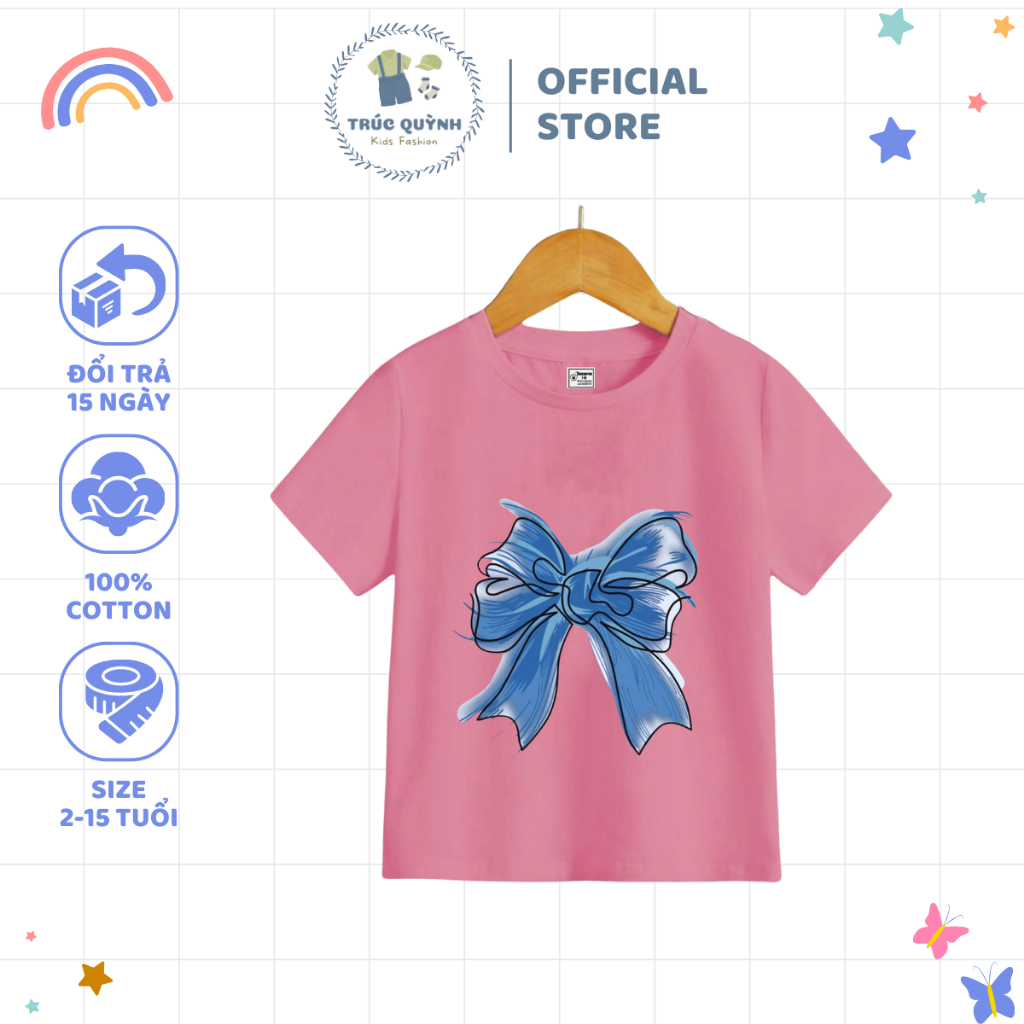 Áo thun nữ Trúc Quỳnh Kids cổ tròn size 12-52kg cho bé hoạ tiết nơ dễ thương chất liệu cotton mềm mịn - MSP60 - 5