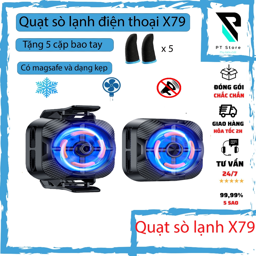 Quạt tản nhiệt sò lạnh Magsafe từ tính cho điện thoại X79 - Siêu lạnh, công suất cao ( tặng kèm bao tay Memo cao cấp) - 260517
