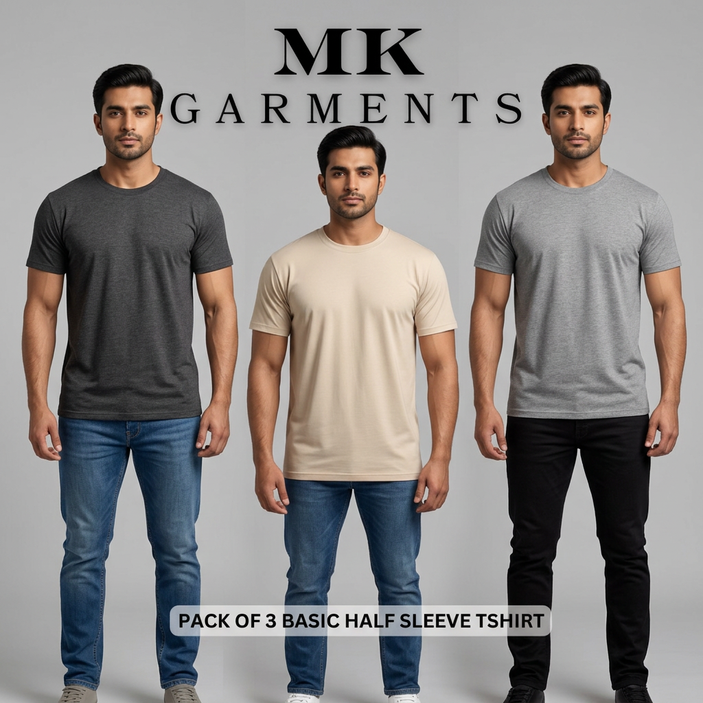 MK Garments - Pack Of 3 Primium Half Sleeves T Shirts Round Neck Plain colors For Mens & Boys
