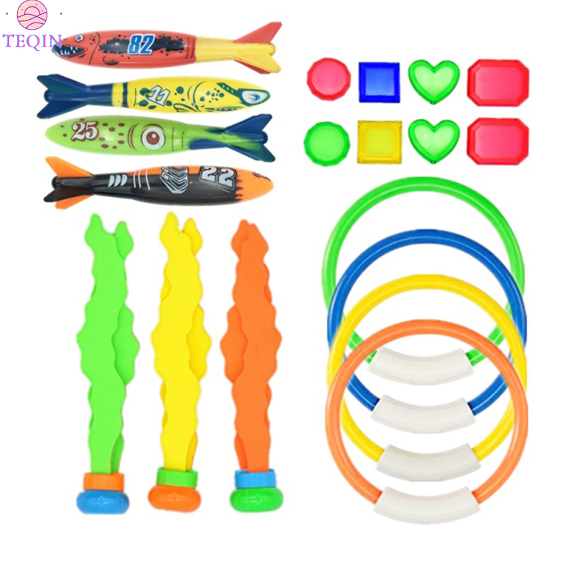 TEQIN new！！Summer Pool Diving Toys For Kids Fun Children Swimming Pool Games Sinking Toy Set With Diving Rings Seaweed Underwater Gifts ราคา 207 บาท*ส่งฟรี