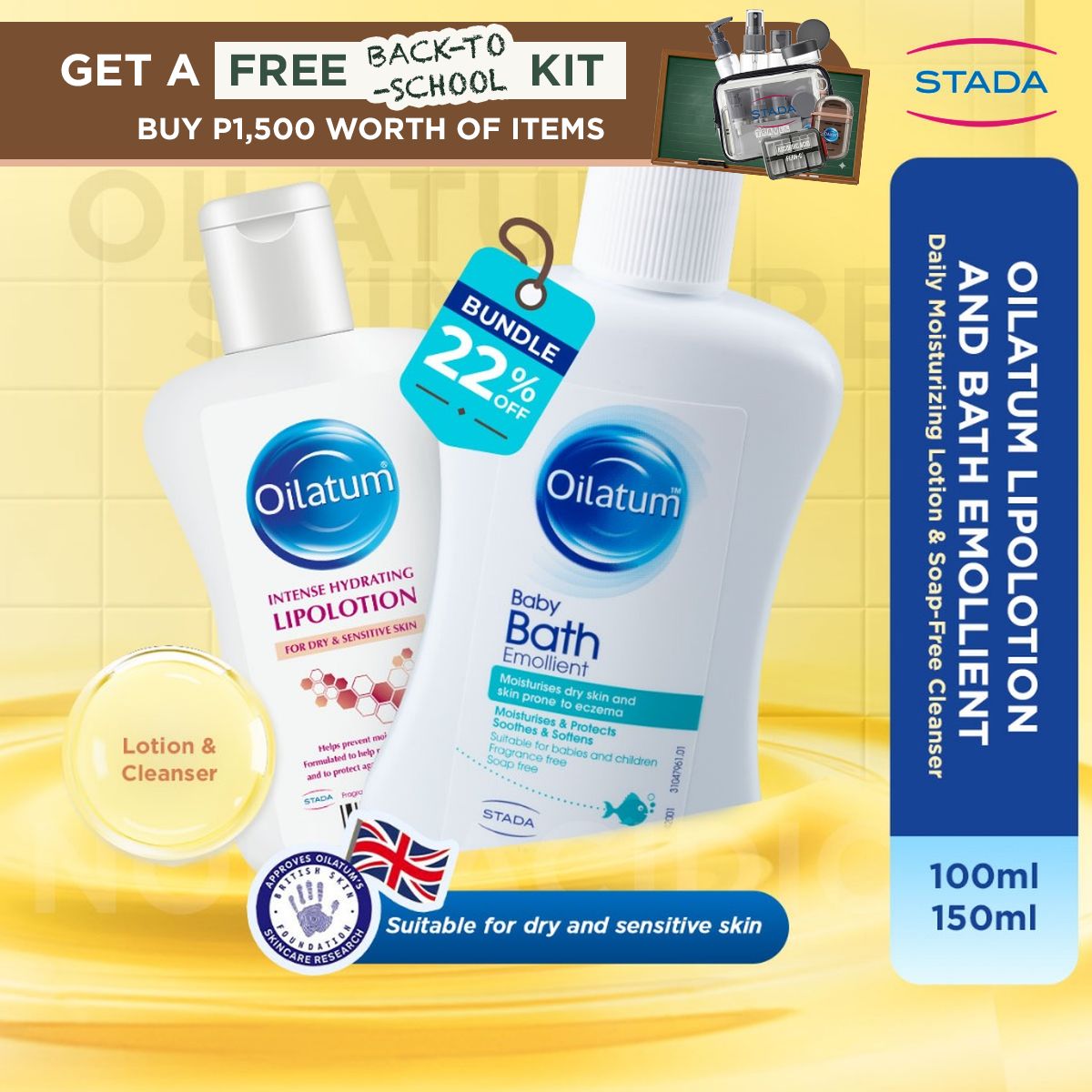 [Mom & Baby Bundle 22% OFF] Oilatum Lipolotion 100ml (18+ Yrs) + Bath Emollient 150ml (0–2 Yrs)