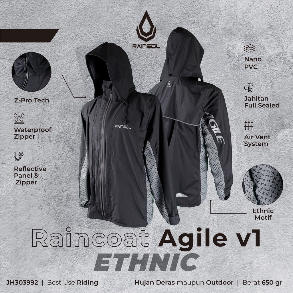 Rainsol agile V1 | adult motorcycle raincoat | double zipper | 100% waterproof Harga 1,000 rupiah*Gratis Ongkir