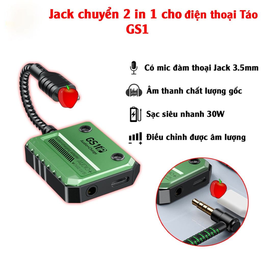 Jack chuyển đổi Plextone GS1 iP TypeC to 3.5mm hỗ trợ sạc nhanh cho điện thoại táo PD 60W có mic