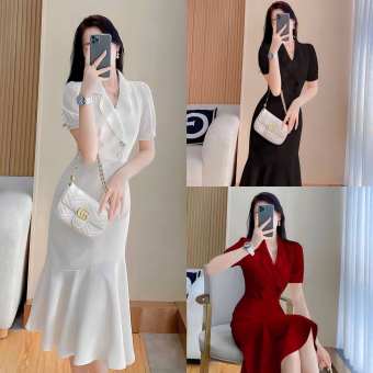 Đầm Body Cổ Vest Đuôi Cá Trắng Đỏ Đen Cao Cấp Dự Tiệc Dạo Phố Chụp Ảnh BY4615