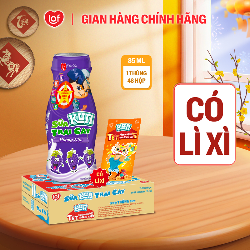 Sữa trái cây KUN vị nho thùng 48 chai x 85ml