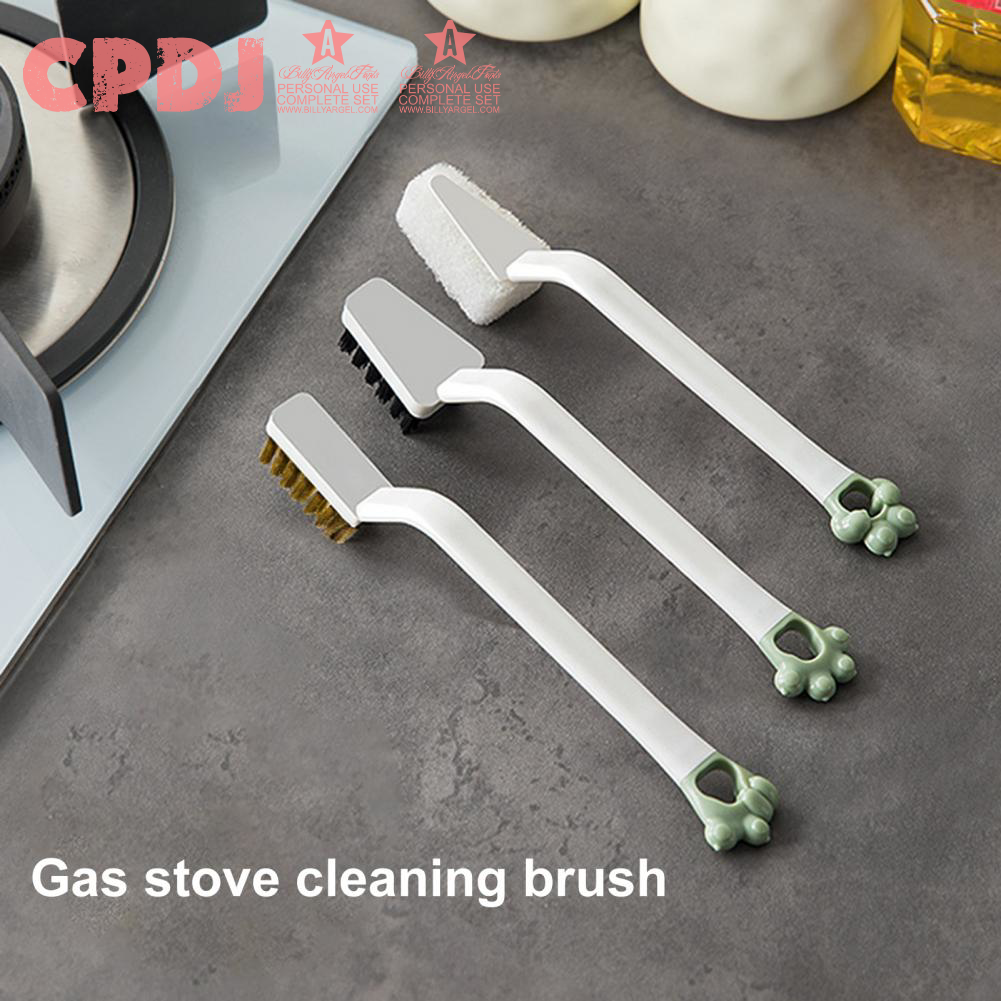 [Hot C] 3 cái/Bộ bếp ga cọ vệ sinh đa chức năng treo thiết kế dày đặc lông tay cầm dài tiết kiệm lao động chất tẩy rửa dễ thương CLA