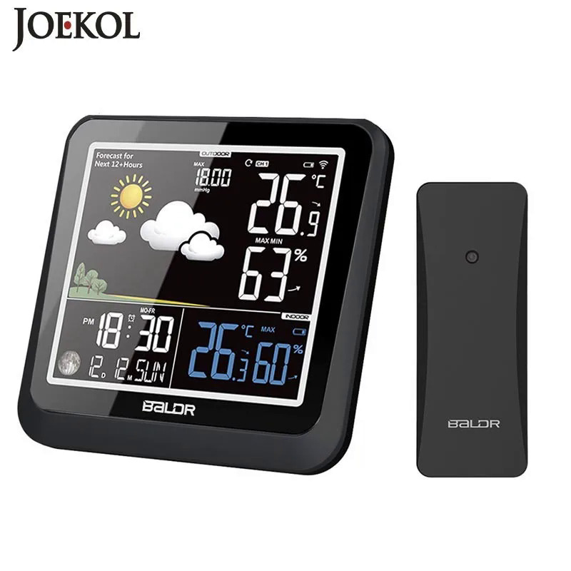 Baldr LCD màu trong nhà ngoài trời Trạm thời tiết cảm biến từ xa Nhà Kỹ Thuật số nhiệt kế báo lại đồng hồ bàn đồng hồ báo thức