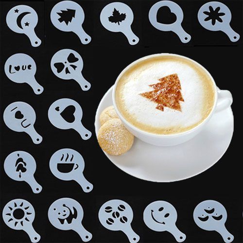 Combo 16 khuôn latte art, Khuôn rắc bột cà phê, cacao cao cấp