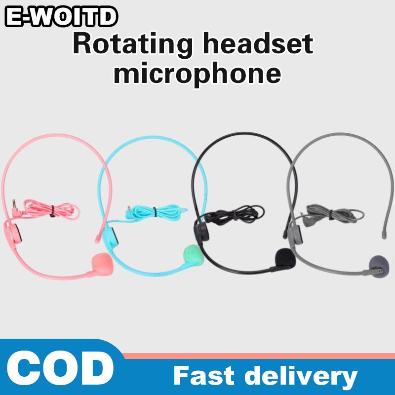 E-WOITD 1 chiếc tai nghe micro có dây đeo đầu 3.5mm Loa khuếch đại giọng nói màu hồng Mic âm thanh rõ ràng cho hướng dẫn hội nghị giáo viên phát biểu