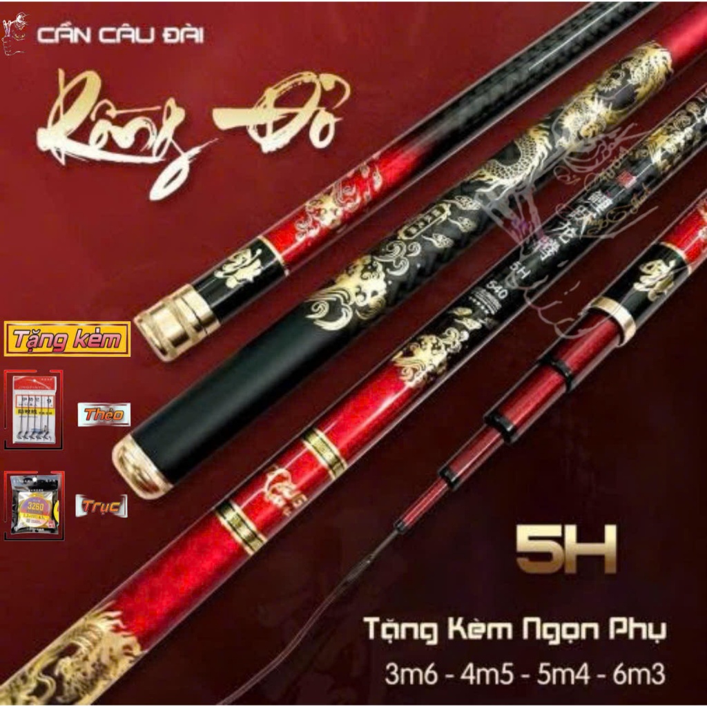 Cần Câu Đơn, Câu Đài Rồng Đỏ 5H -28 i Cao Cấp với Ngọn Phụ ( Quà tặng trục và thẻo )