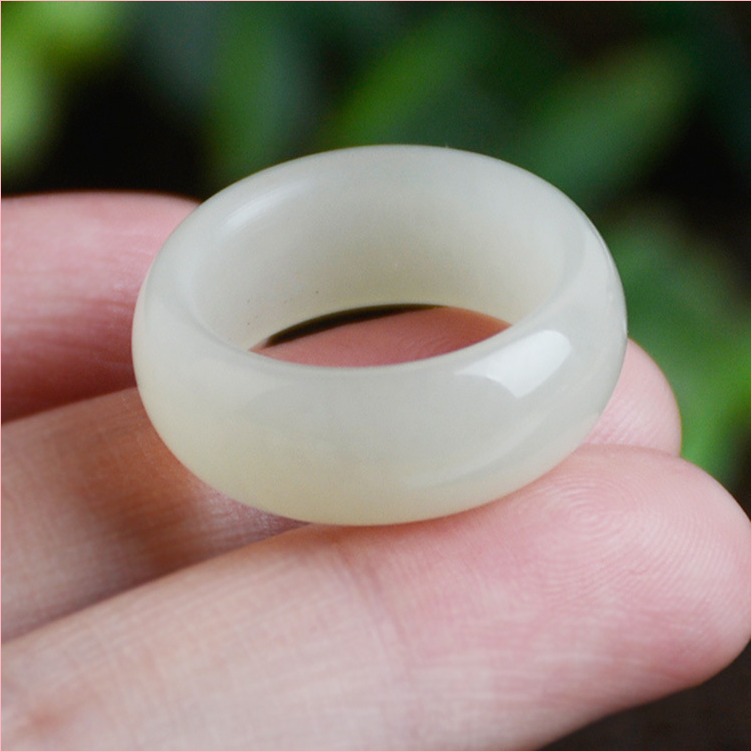 Source Xinjiang Hetian Jade Ring Women's White Jade Ring Natural Jade Ring Jade Ring Circle Green White Jade Real Jade Ring FF