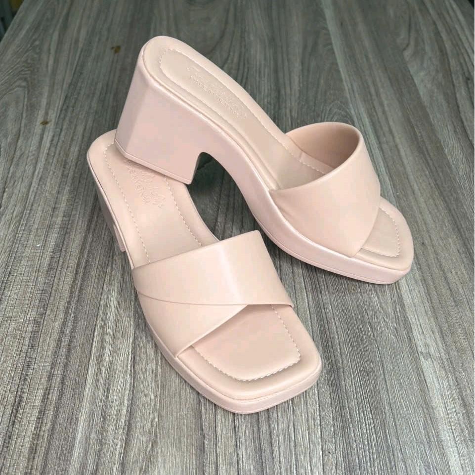 dép nữ cao gót - quai ngang xếp - đế PU cao 6 phân ( MS 17) Shoes DéP Nhung Đế Bằng Cao Su GiàY Đồng Jean - 2