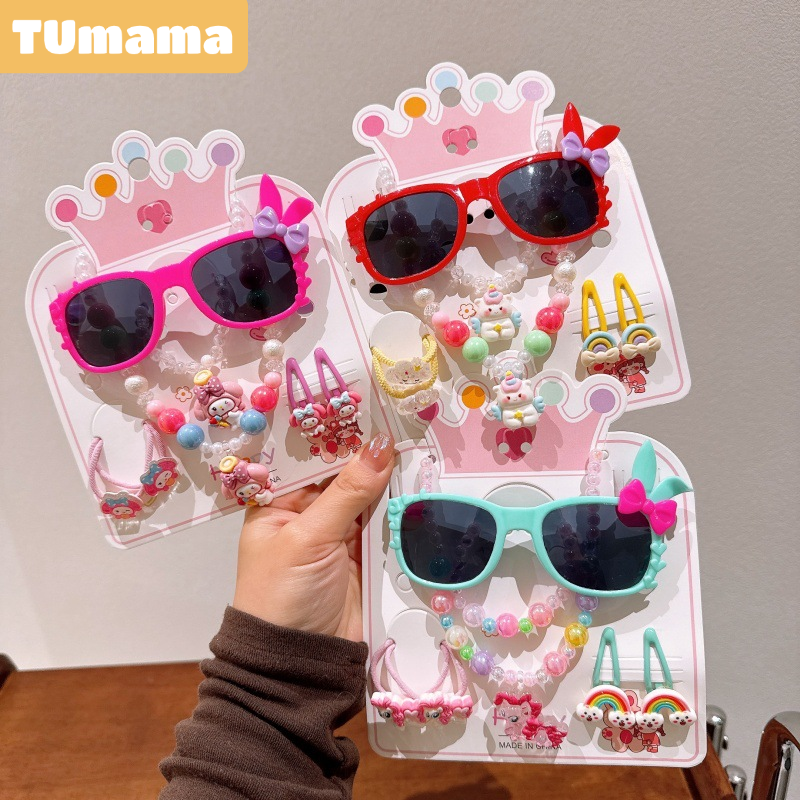TUmama ชุดเครื่องประดับเด็กน่ารักสไตล์เจ้าหญิง พร้อมแว่นกันแดด ปุ่มติดผม สร้อยคอ และกำไลข้อมือสำหรับเด็กผู้หญิง ราคา 65 บาท*ส่งฟรี
