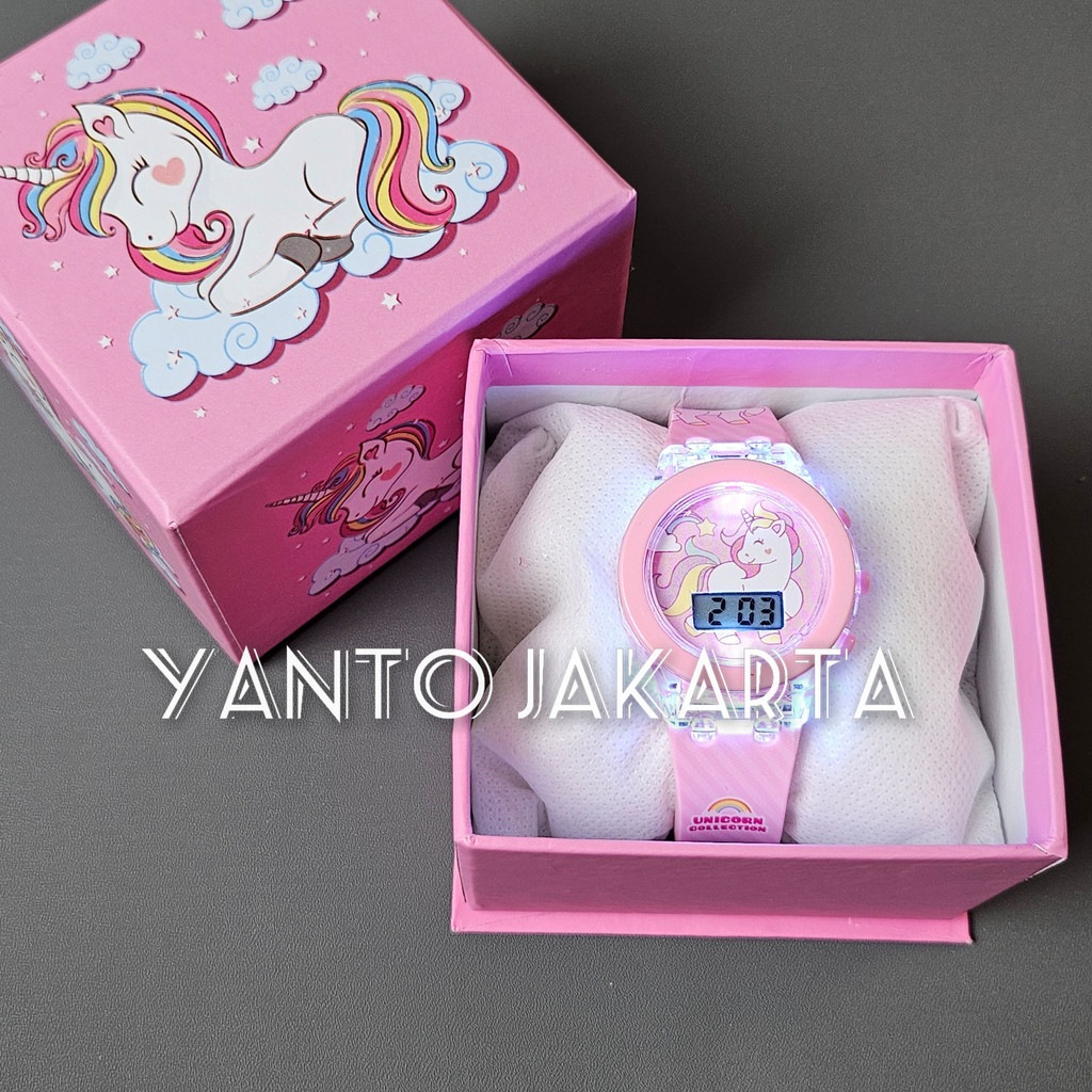 Jam tangan anak perempuan unicorn LED bercahaya