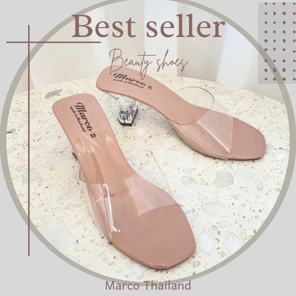 New item Marco รุ่น BB1003 รองเท้าส้นแก้วผู้หญิง สายคาดใส 1 เส้น รองเท้าแก้ว วัสดุหนังนิ่ม ใส่สบายเท้า ราคา 159 บาท*ส่งฟรี