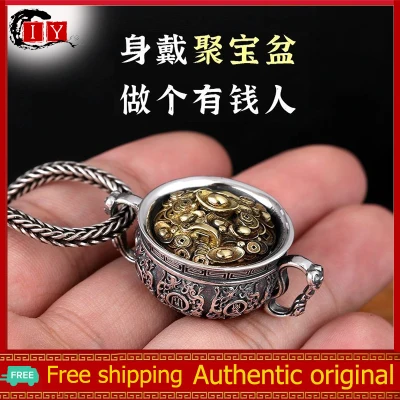 IY-Genuine Silver Pendant Treasure Bowl Pendant Lucky Pendant Lucky Amulet Get Wealth and Bring Good Luck