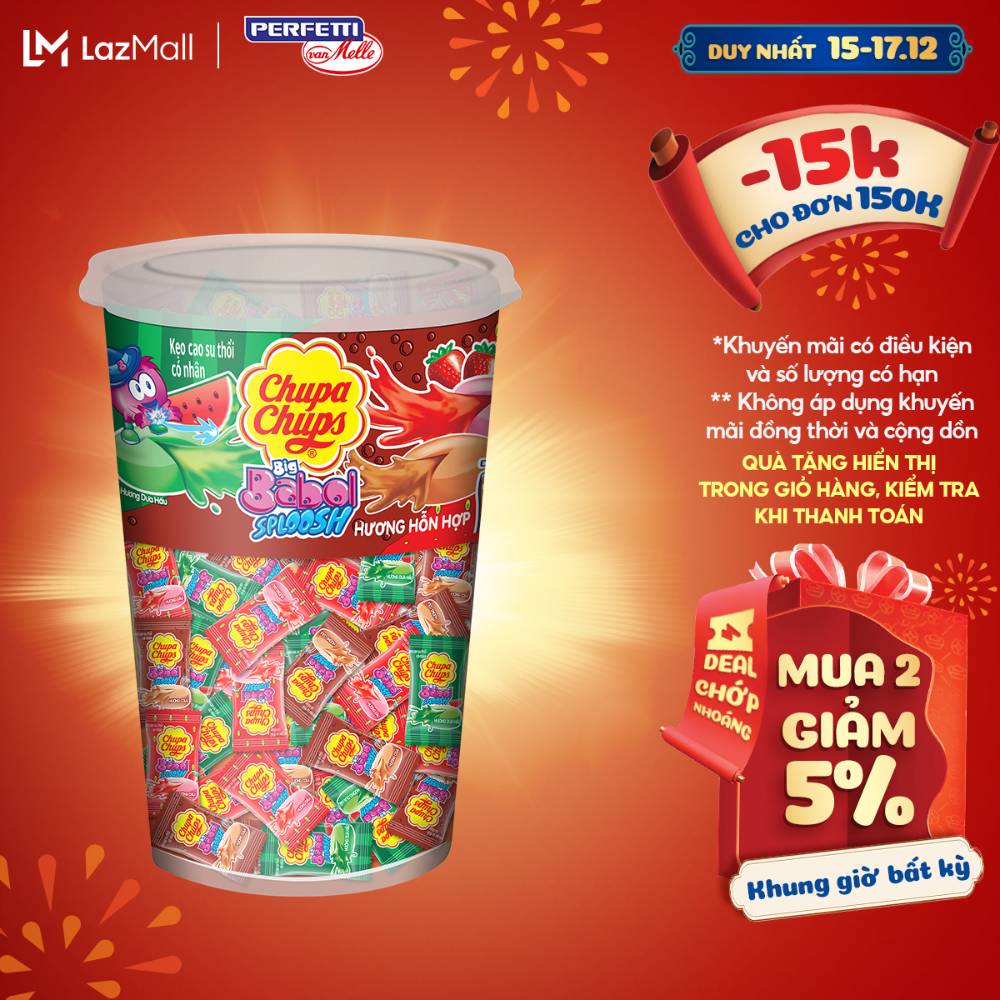  Kẹo cao su gum thổi có nhân Chupa Chups Big Babol Sploosh  Hũ 74 viên  hương dưa hấu dâu cola 