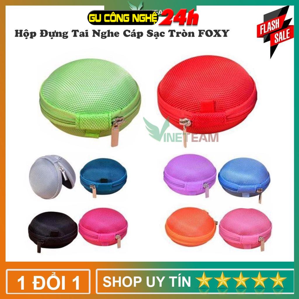 Hộp đựng tai nghe cáp sạc tròn foxy kiểu dáng tròn nhỏ nhắn – chất liệu cao cấp -tx57